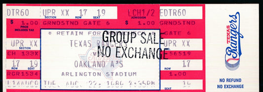 Nolan Ryan Rangers Full Ticket August 22, 1989 Rangers vs. A's 5000th K's 186493