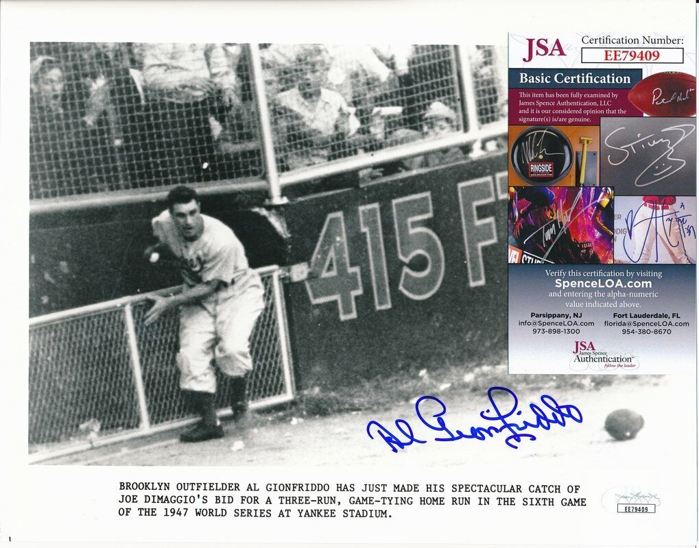 Al Gionfriddo Brooklyn Dodgers 1947 WS Signed 8x10 B/W Photo JSA 144329