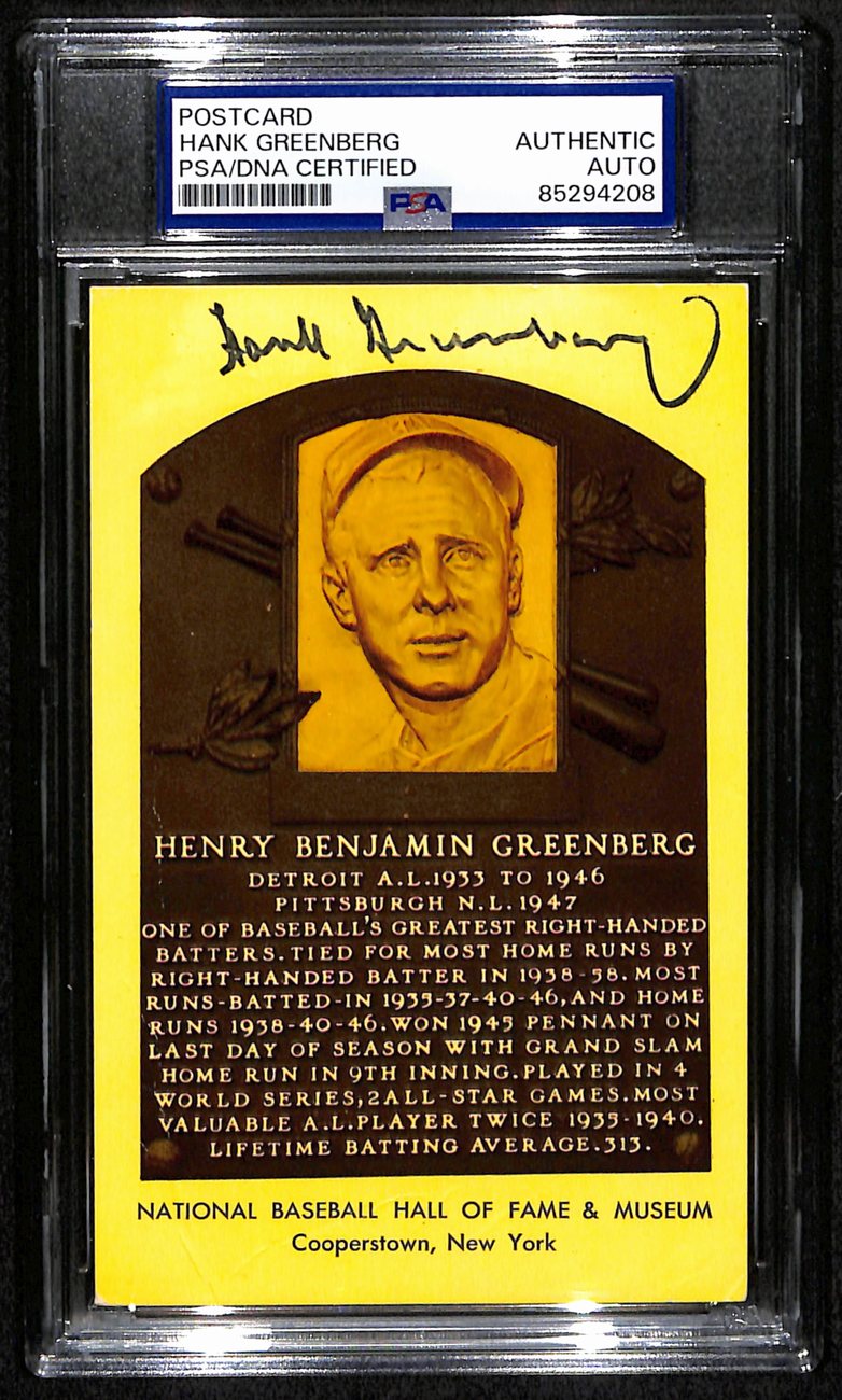 Hank Greenberg HOF Signed/Auto HOF Postcard Detroit Tigers PSA/DNA 190627