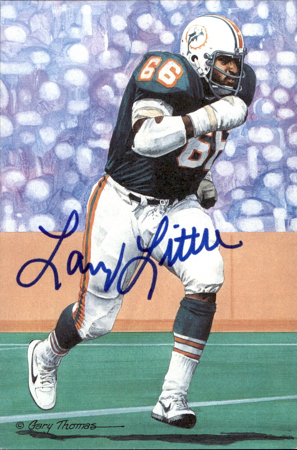 Larry Little HOF Autographed Goal Line Art GLAC Postcard Miami Dolphins JSA