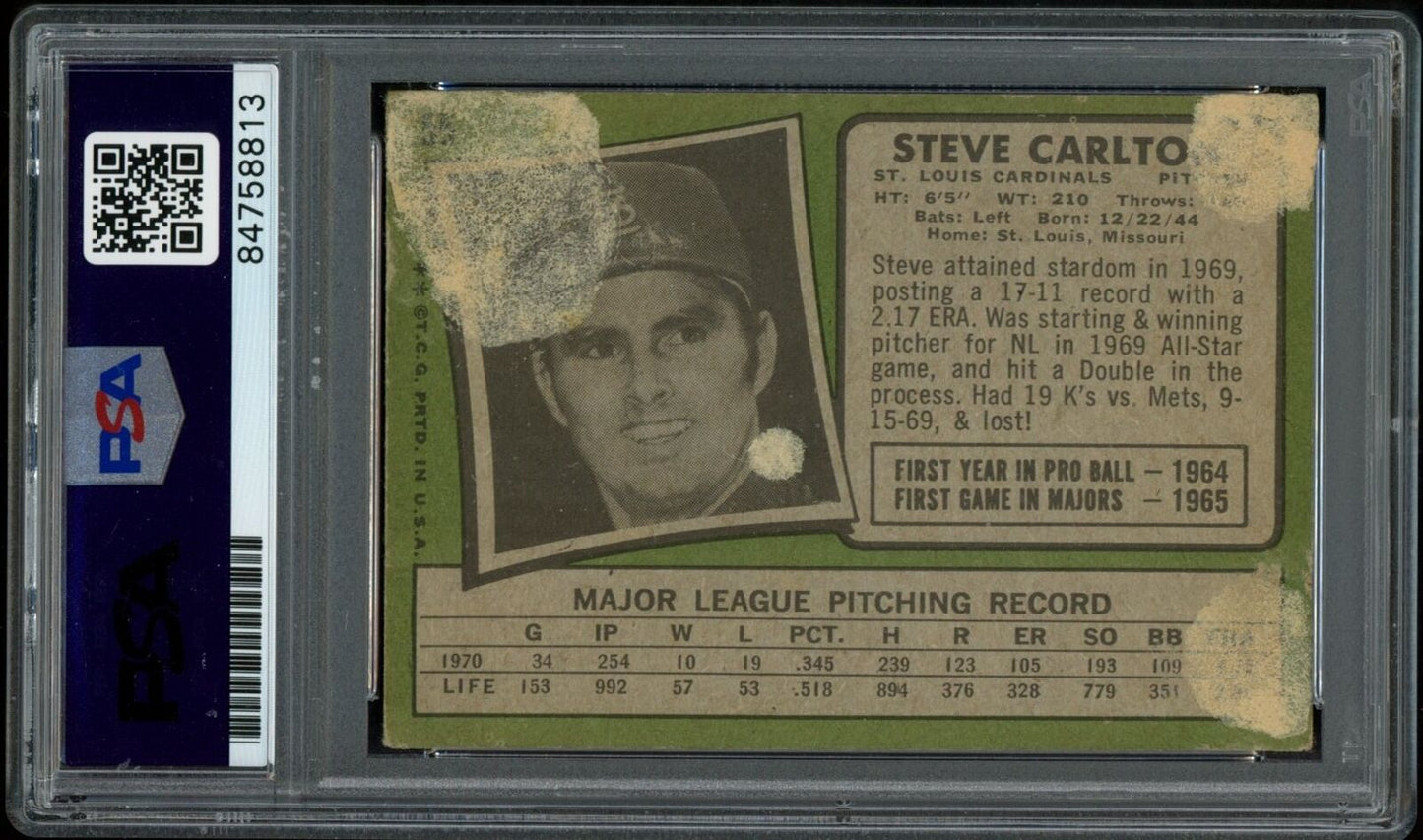 1971 TOPPS Steve Carlton HOF #55 Authentic Card Signed Cardinals PSA/DNA 175768