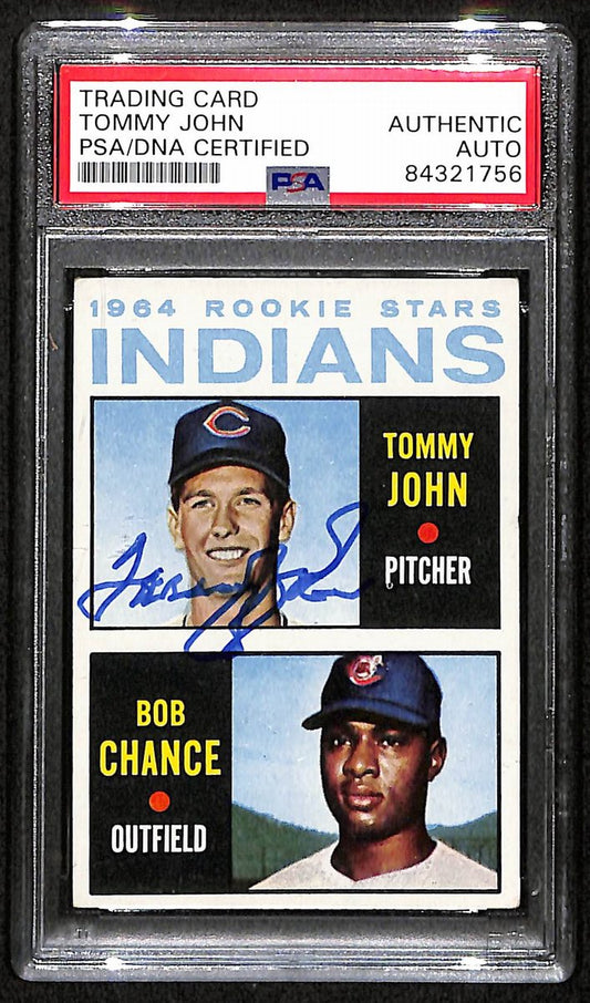 Tommy John Indians Autographed 1964 Topps Rookie #146 PSA/DNA Auto 193413