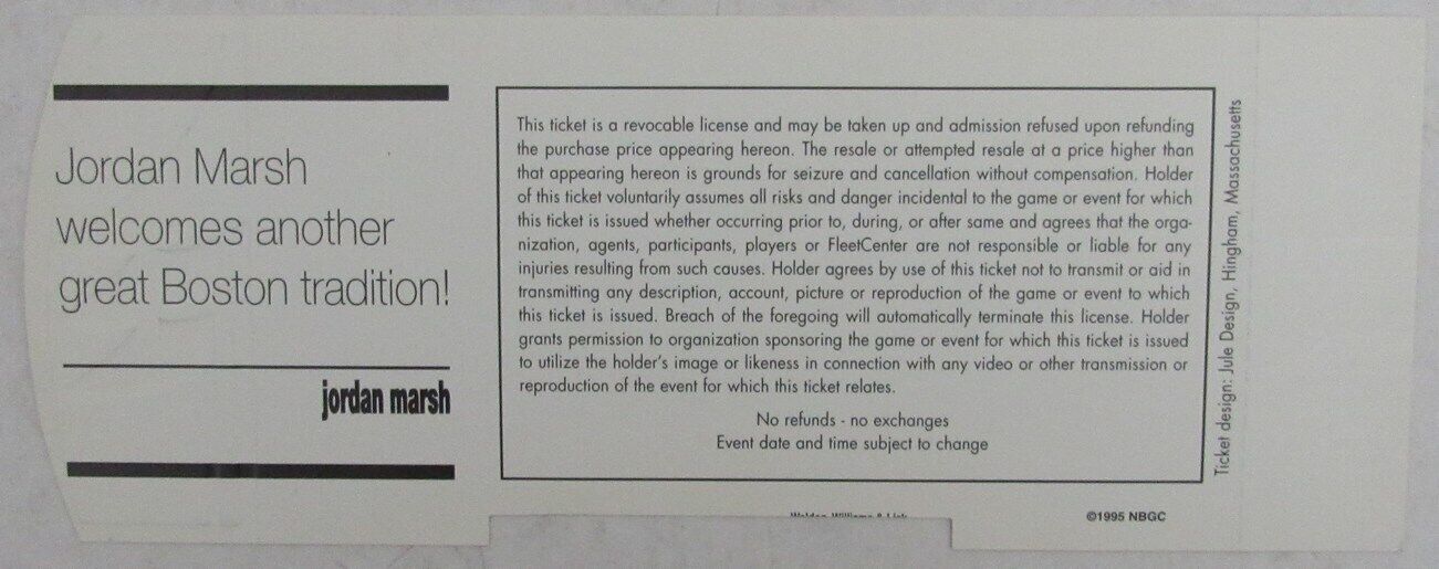 1995 Fleet Center Grand Opening Full Ticket and Program Boston Bruins 177104