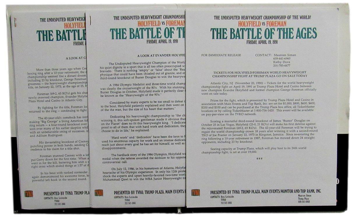 1991 Championship Boxing Evander Holyfield vs. George Foreman Press Kit 167433