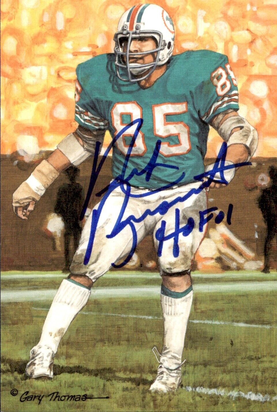 Nick Buoniconti HOF Autographed/Inscr Goal Line Art GLAC Postcard Dolphins JSA