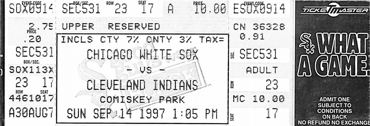 1997 Full Ticket White Sox vs. Indians Carlton Fisk Number Retirement 187546