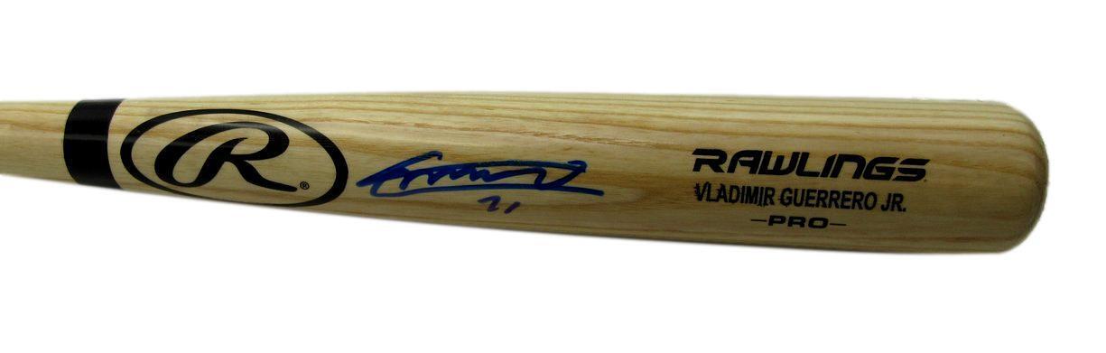 Vladimir Guerrero Jr. Blue Jays Signed Engraved Rawlings Blonde Bat BAS 162333