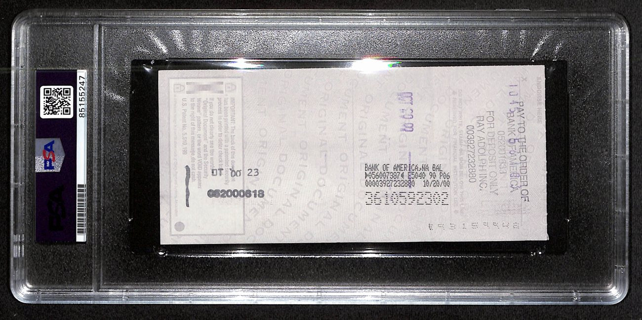 Johnny Unitas Signed 10/15/00 Check PSA/DNA MINT 9 188666