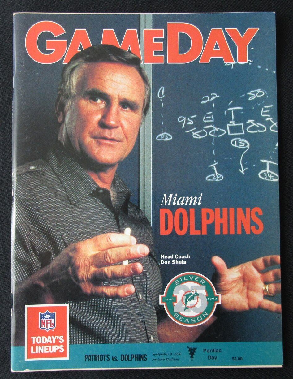 1990 New England Patriots vs. Miami Dolphins Program Don Shula 09/09