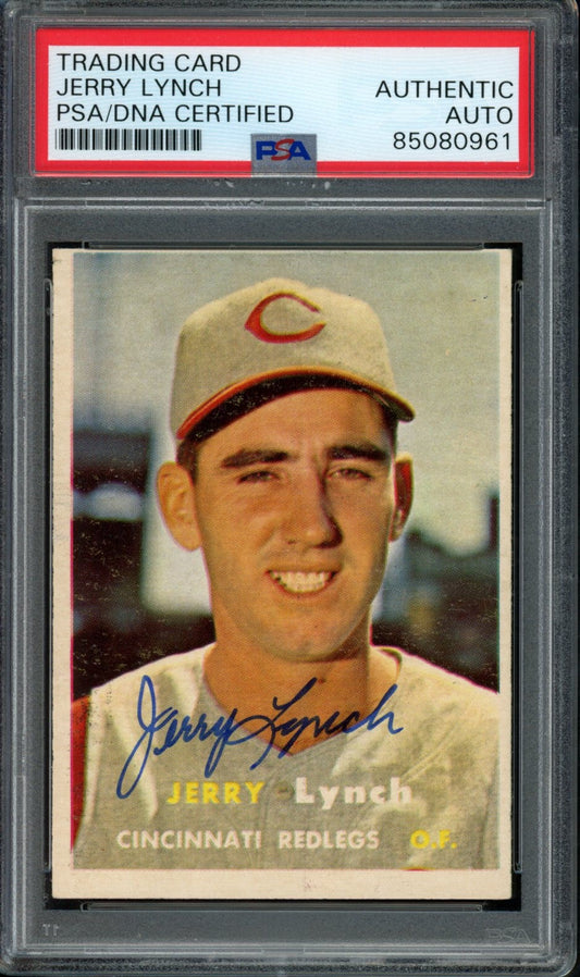 Jerry Lynch Signed 1957 Topps Card #358 Cincinnati Redlegs PSA/DNA 184159