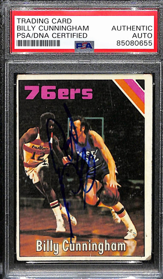 Billy Cunningham Autographed 1975-76 Topps Card #20 76ers PSA/DNA 184835