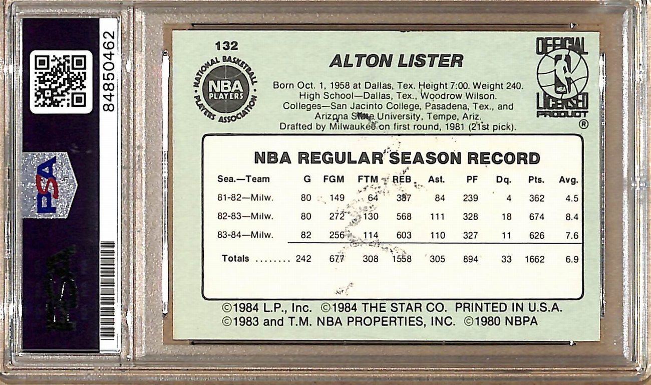 1984-85 Star Company #132 Alton Lister Bucks Signed/Auto Card PSA/DNA 179100