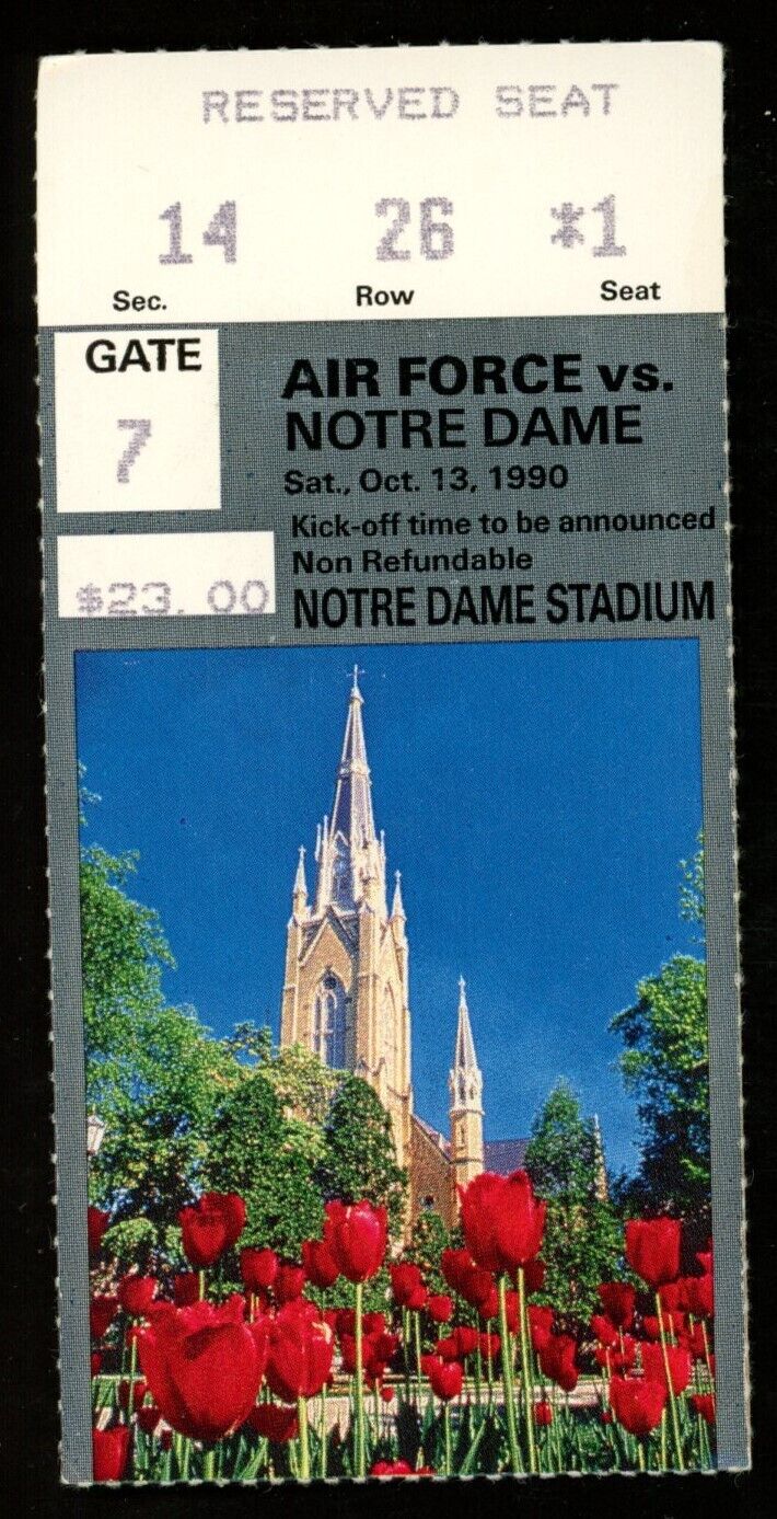 October 13, 1990 Notre Dame vs. Air Force College Football Game Ticket Stub