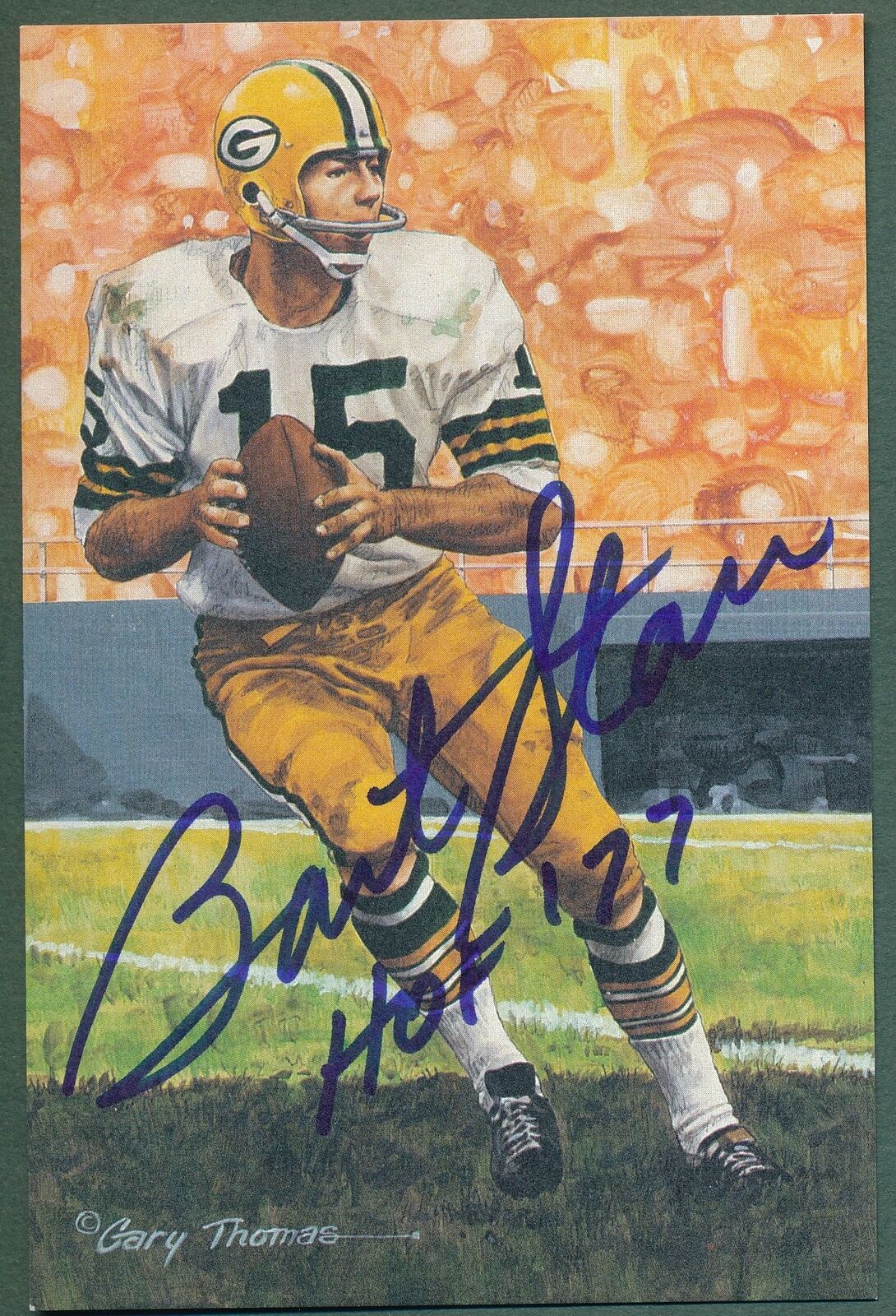 Bart Starr HOF Packers Signed/Inscr 1994 Goal Line Art GLAC Postcard 163106