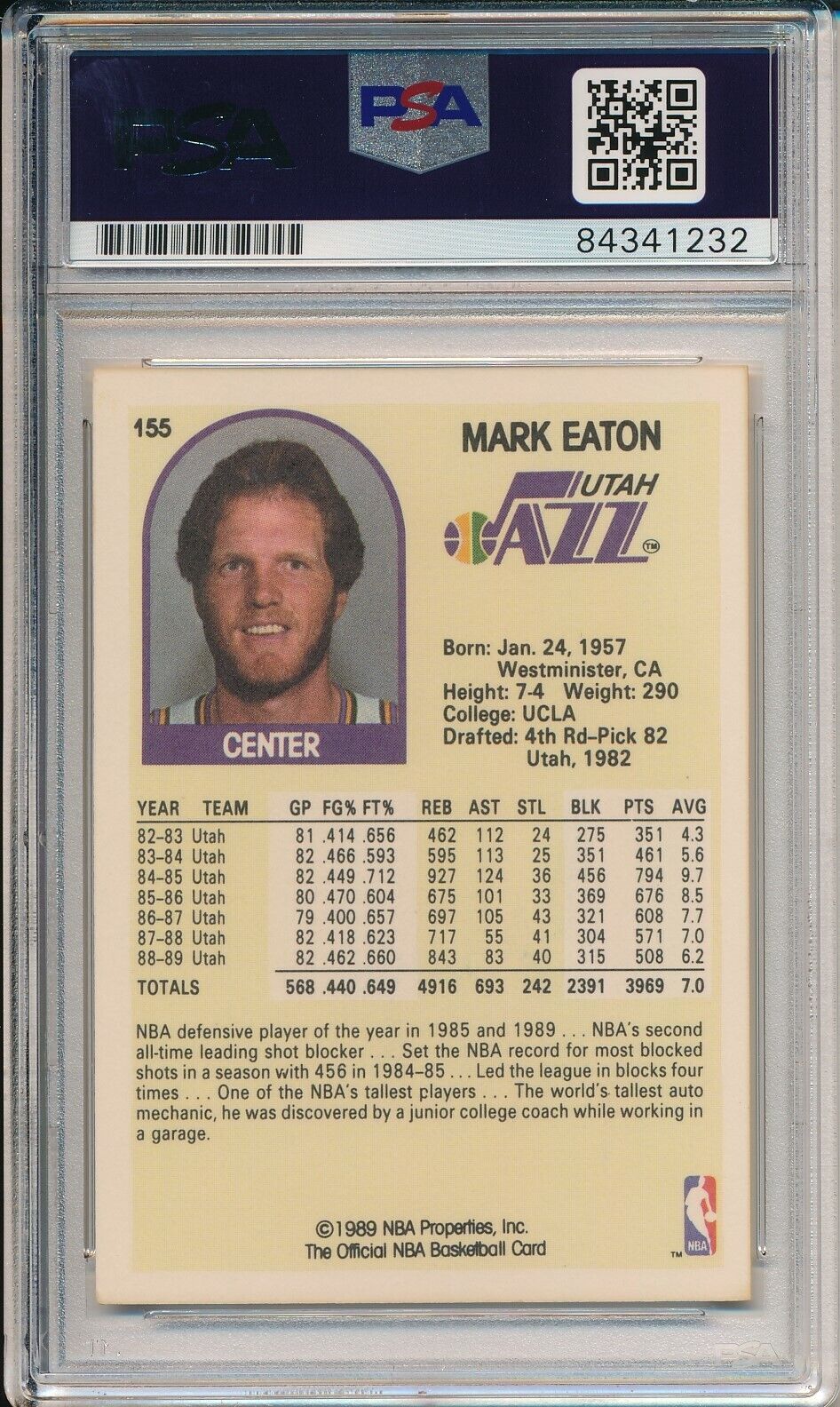 Mark Eaton Utah Jazz Signed/Autographed 1989 Hoops Card #155 PSA/DNA 163525