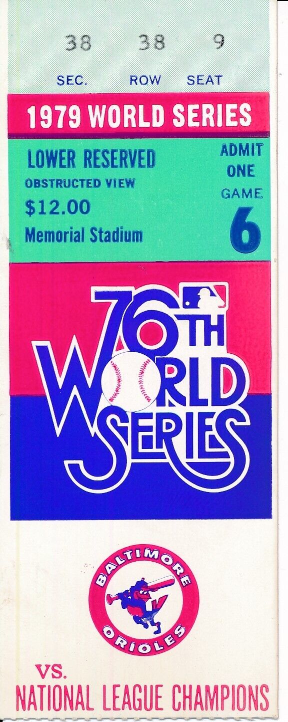 1979 World Series Orioles vs. Pirates Lower Reserved Ticket Stub 155746