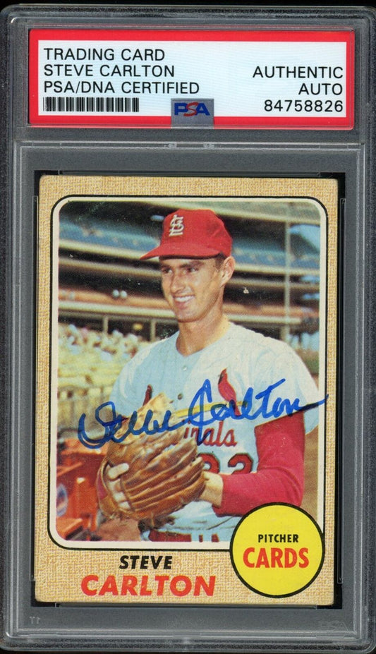 1968 TOPPS Steve Carlton HOF #408 Authentic Card Signed Cardinals PSA/DNA