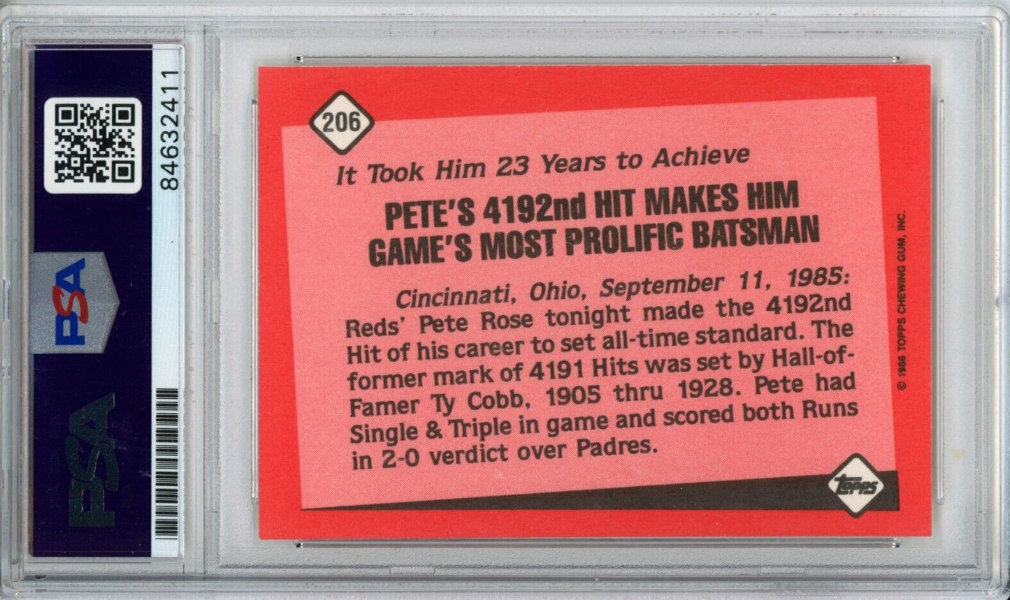 1985 Topps Tiffany Pete Rose #206 Card Hits Record Signed Reds PSA/DNA