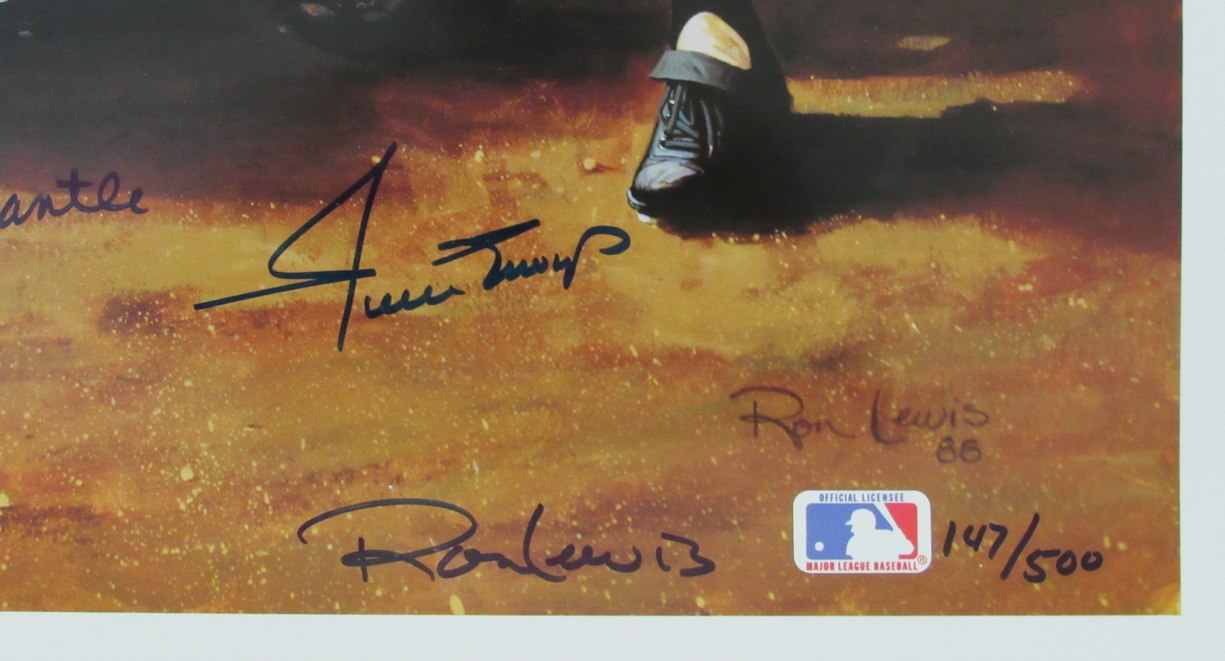 Mickey Mantle/Willie Mays/Duke Snider Multi-Autographed 26x23 Lithograph PSA/DNA