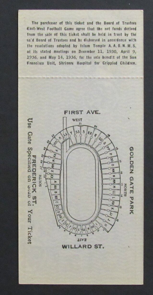 1940 East vs. West All Star College Football Game Full Ticket
