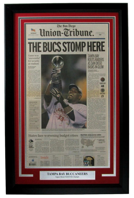 Buccaneers 2003 Super Bowl XXXVII  San Diego Tribune Newspaper Framed 157877