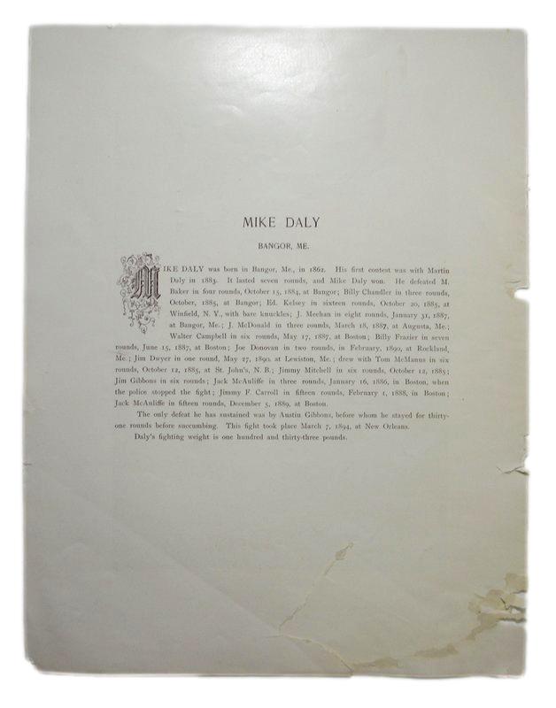 Mike Daly Bangor, ME Boxer 1895 Boxing Gladiators 11x15 Supplement Poster