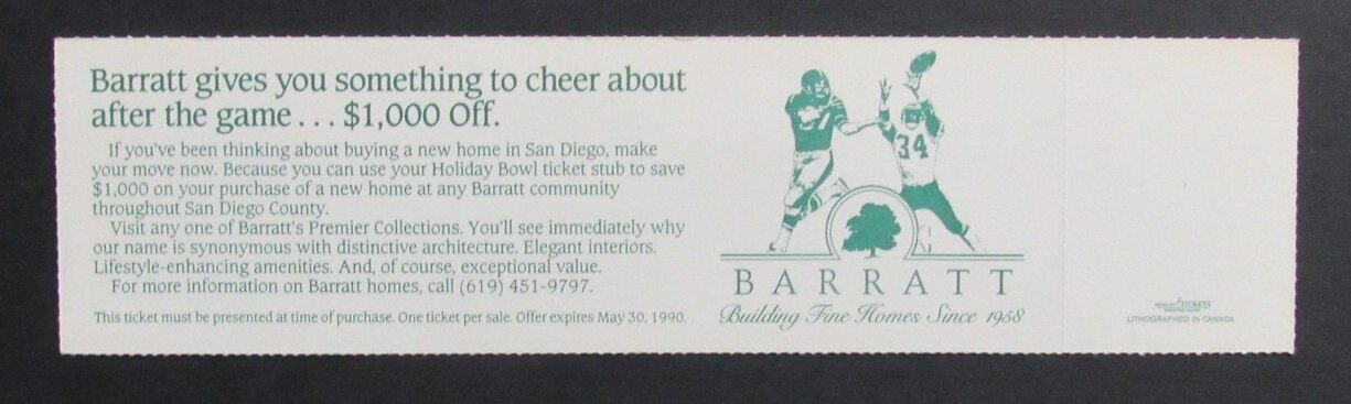 1989 Holiday Bowl College Football Game Full Ticket Penn State vs. BYU