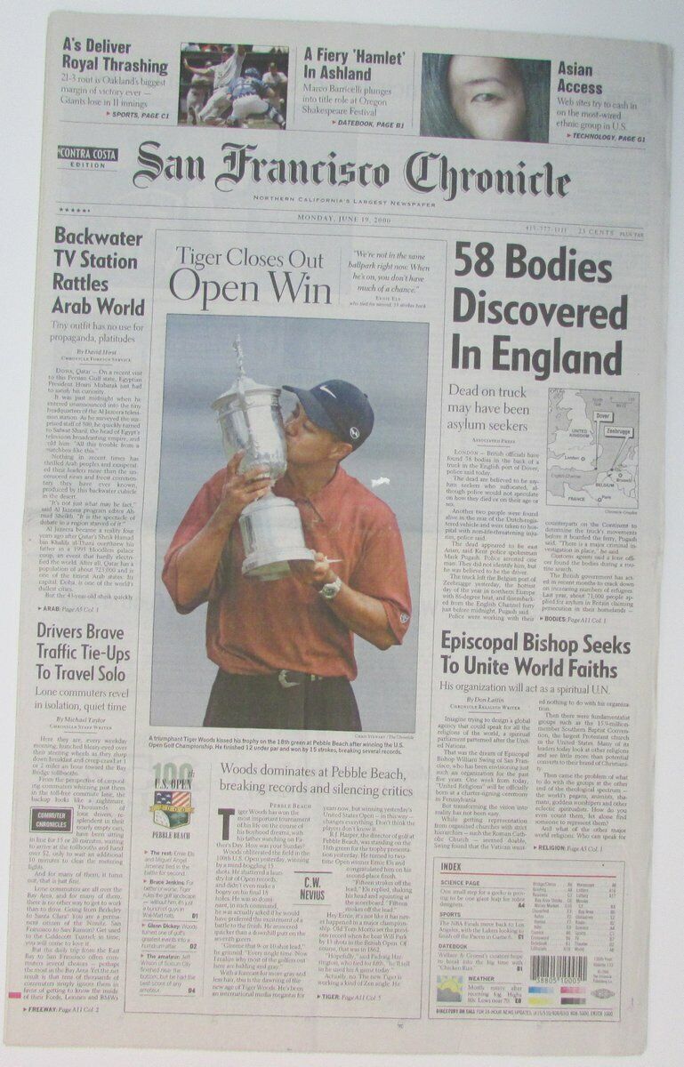 Tiger Woods Wins U.S. Open 2000 San Francisco Chronicle Newspaper 147874