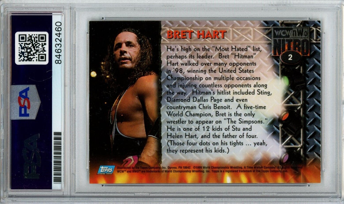 1999 Topps Bret Hart #2 Card Signed WCW PSA/DNA GEM MINT 10