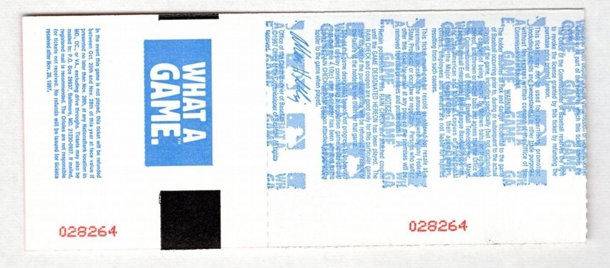 1997 Orioles Indians ALCS Game 1 Ticket Stub Brady Anderson Home Run 129022