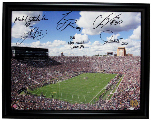Notre Dame Stadium Multi-Signed 27x21 Canvas Print Framed JSA 145500