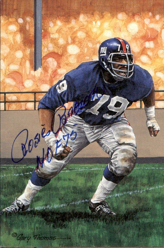 Roosevelt Brown HOF Giants Signed/Inscr Goal Line Art GLAC Postcard JSA 167128