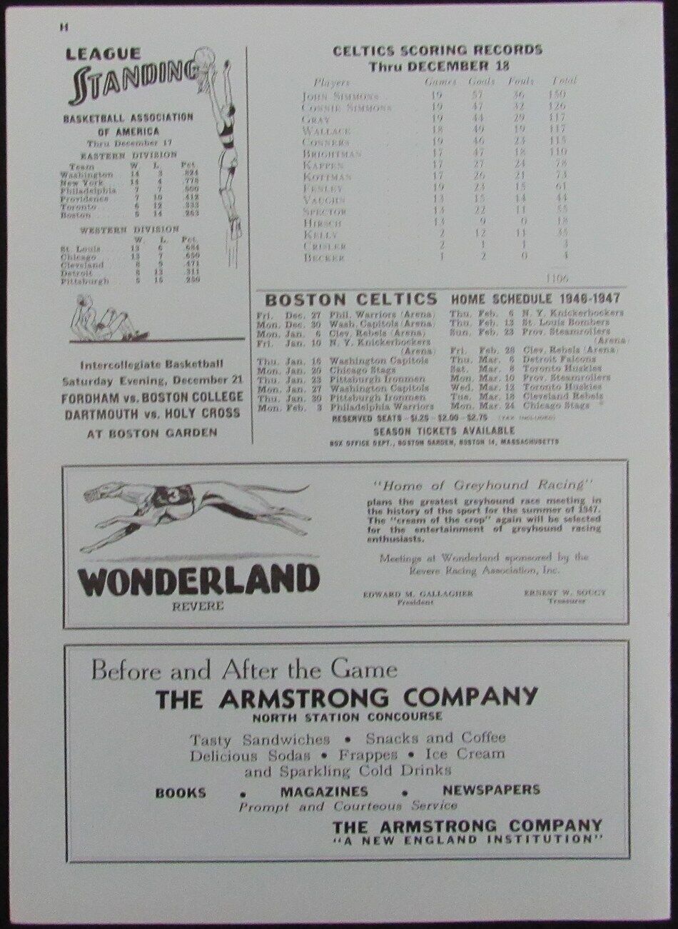 Vintage 1946 Boston Celtics vs. St. Louis Bombers Game Program 176883