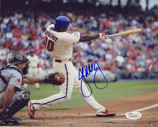 John Mayberry Jr. Phillies Signed 8x10 Color Swinging Photo JSA 136803