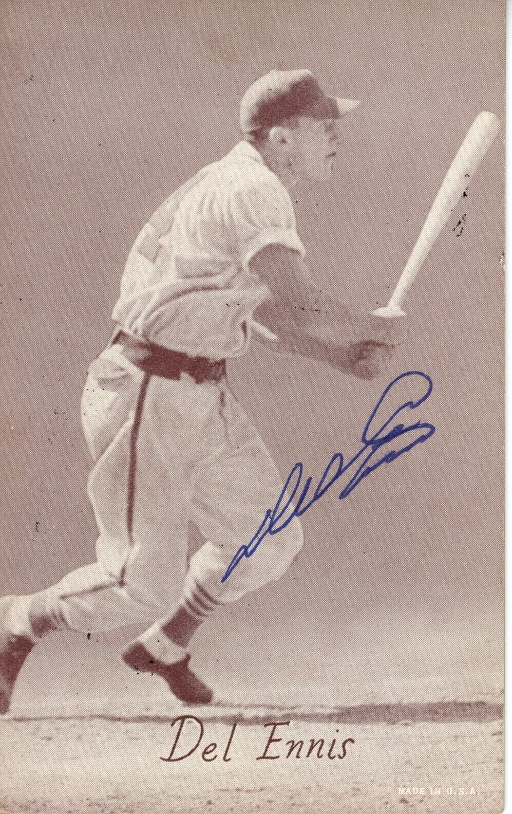 Del Ennis Phillies Signed/Autographed 1947-1966 Exhibit Postcard 166965