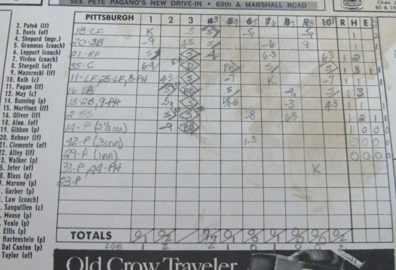 1969 Phillies Scorecard/Program vs. Pirates Scored Clemente/Callison 157812