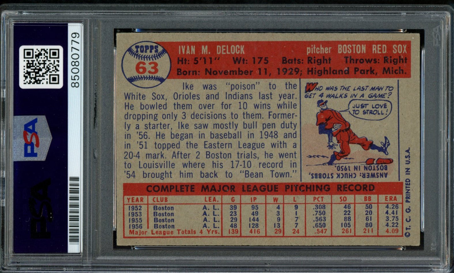 Ike Delock Signed 1957 Topps Card #63 Boston Red Sox PSA/DNA 184176