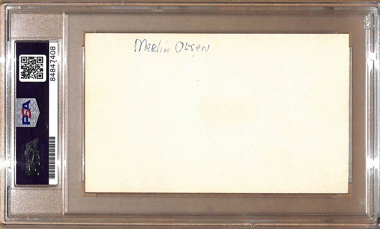 Merlin Olsen HOF Autographed 3x5 Index Card Los Angeles Rams PSA/DNA 179069