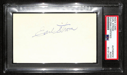 Earl Strom HOF Signed/Auto 3x5 Index Card NBA Referree PSA/DNA 188564
