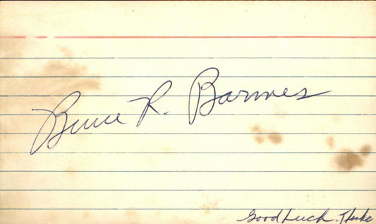 Bruce Barmes Washington Senators d.2014 Signed/Autogaphed 3x5 Index Card 162606