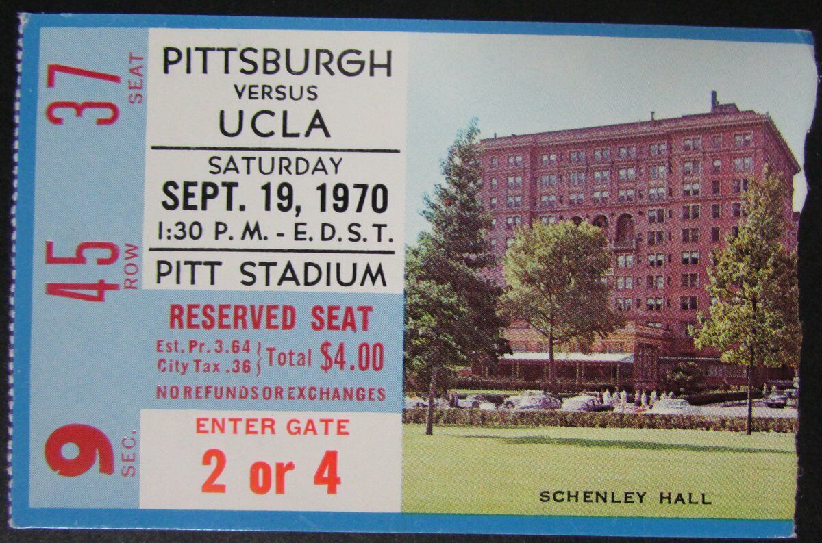 1970 Pitt Panthers vs. UCLA Ticket Stub  9/19/70 at Pitt Stadium 145438