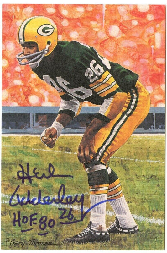Herb Adderley Signed Goal Line Art GLAC Postcard w/HOF Packers PSA/DNA 160353