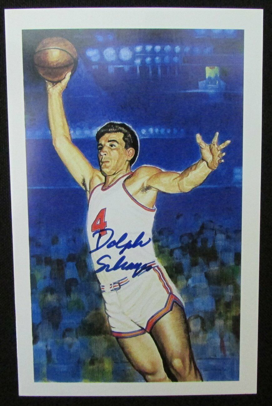 Dolph Schayes 76ers Signed Center Court NBA HOF Postcard 151103