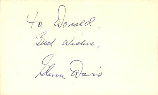 Glenn Davis Army 1946 Heisman Signed/Autographed 3x5 Index Card 162642