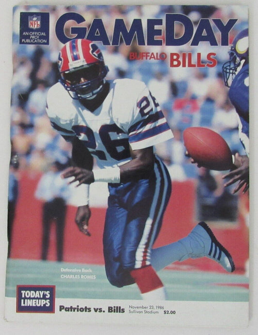 November 23, 1986 New England Patriots vs. Buffalo Bills NFL GameDay Program