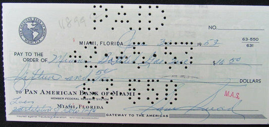 Sam Snead PGA Hall of Fame -1953 Hand Signed Personal Check Cancelled 149332