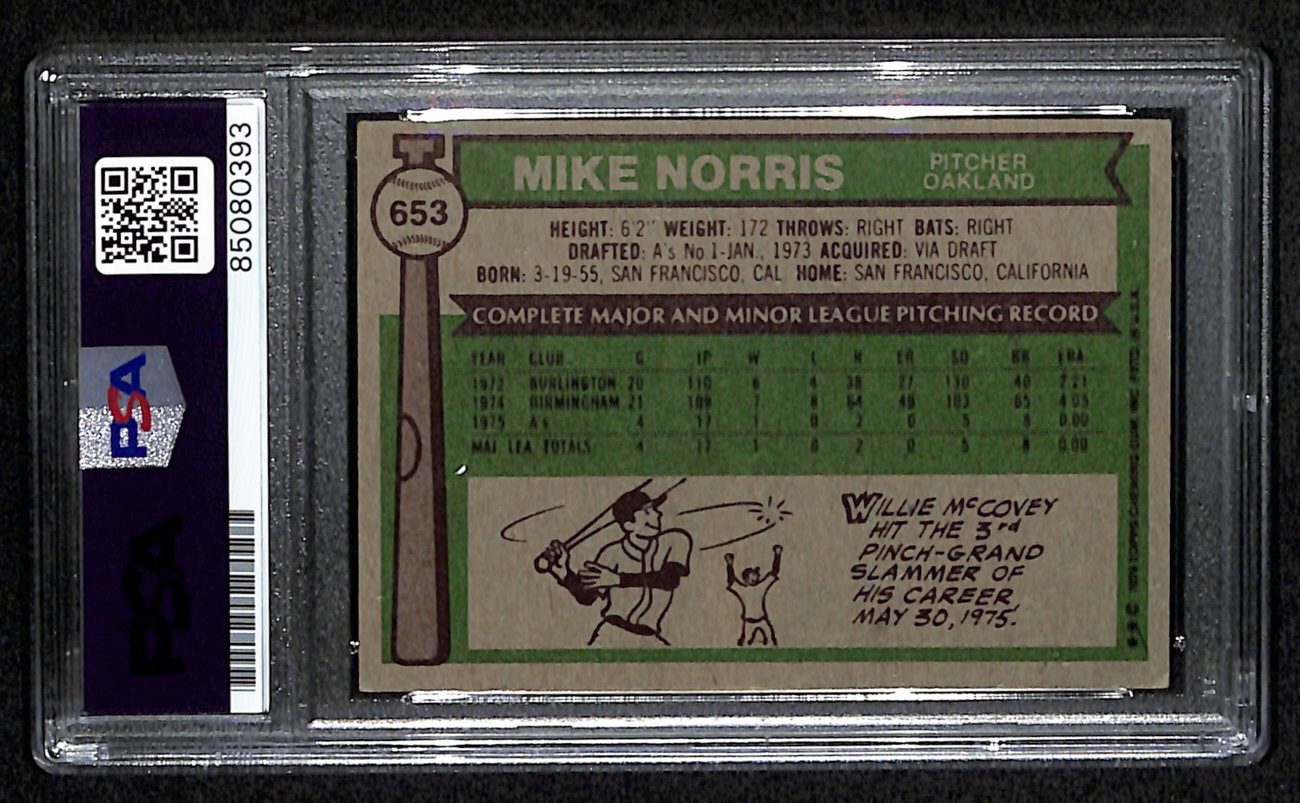 Mike Norris Signed 1976 Topps Card #653 Oakland A's PSA/DNA 184424