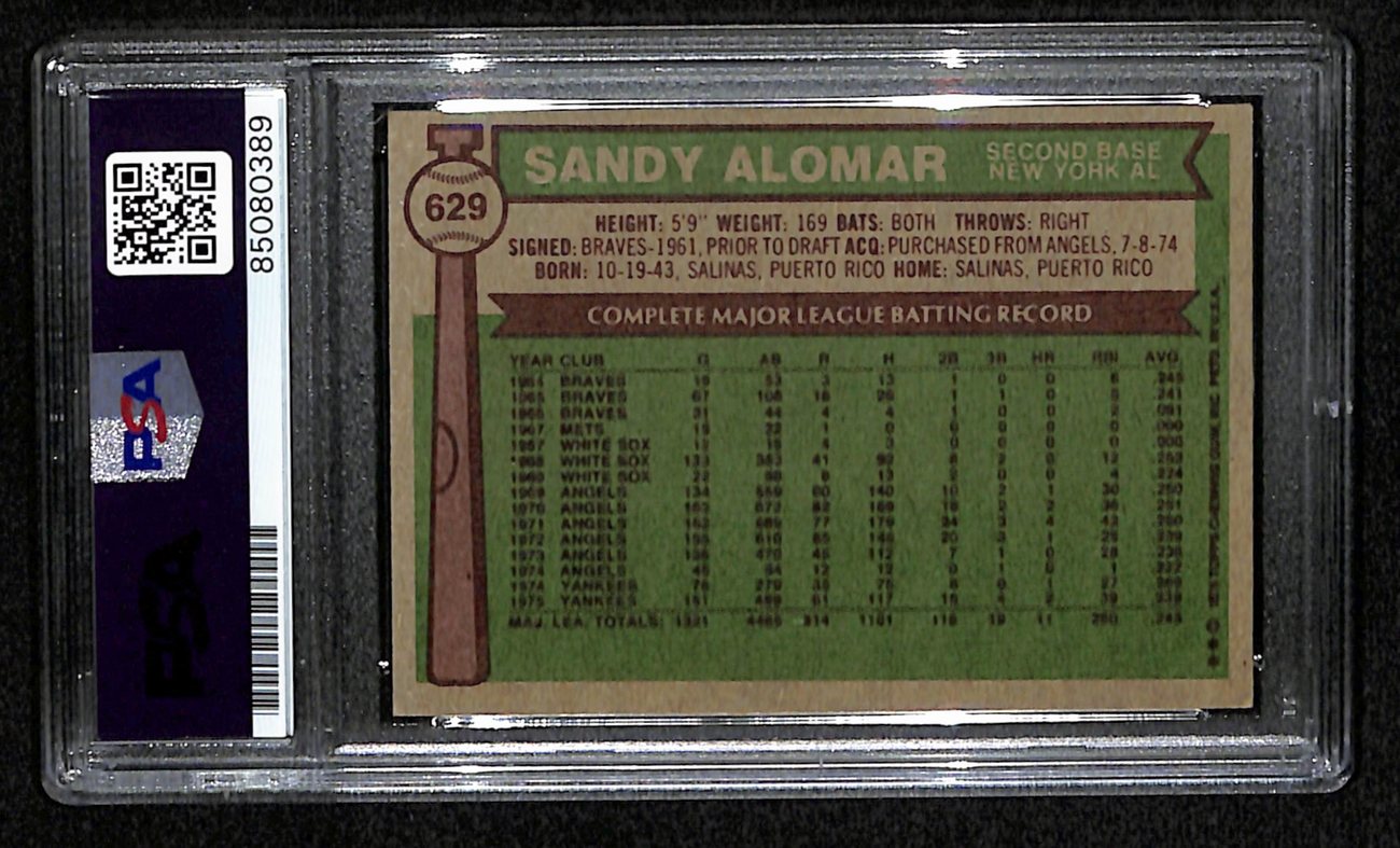 Sandy Alomar Signed 1976 Topps Card #629 New York Yankees PSA/DNA 184382