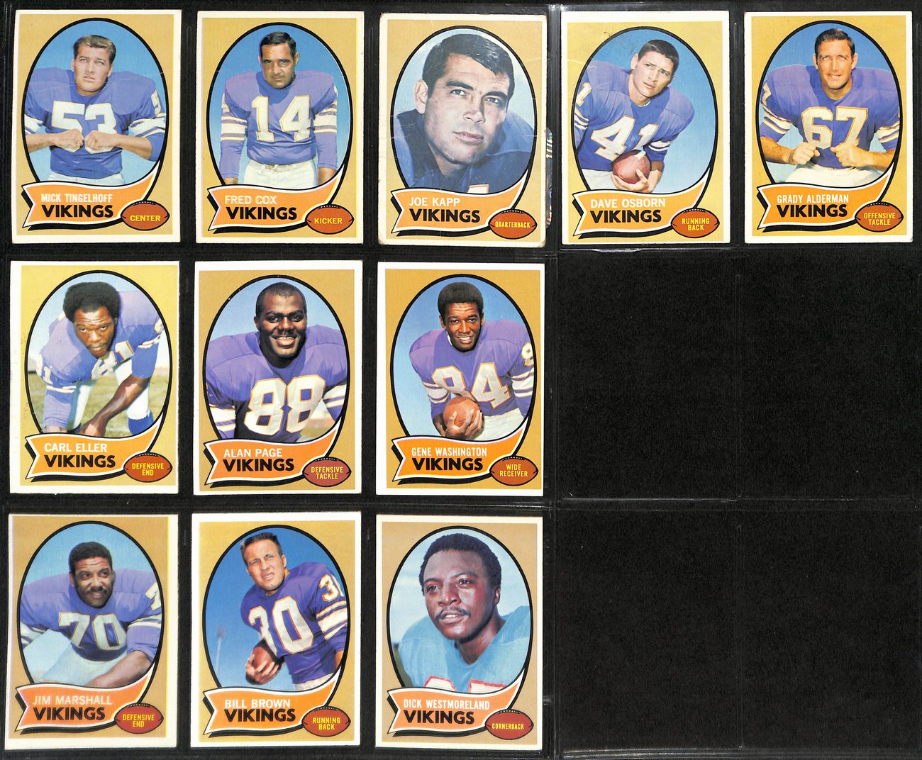 1970 TOPPS Football Vikings Complete Team Set (11/11) Cards Alan Page RC 189260