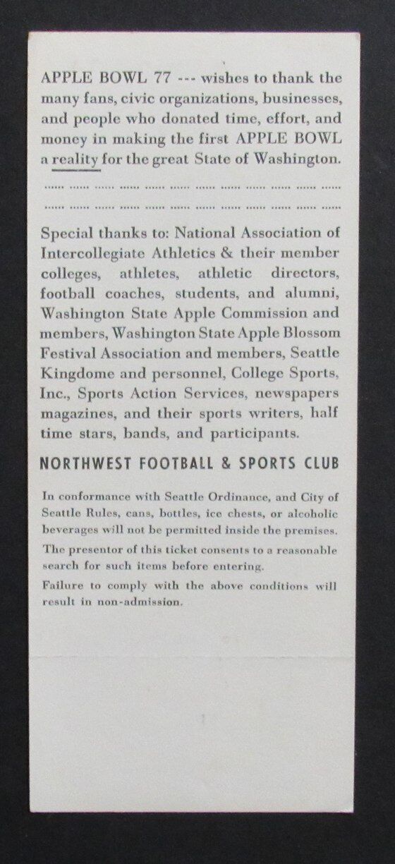 1977 Apple Bowl Football Game Full Ticket Abilene Christian vs. Southwestern Ok